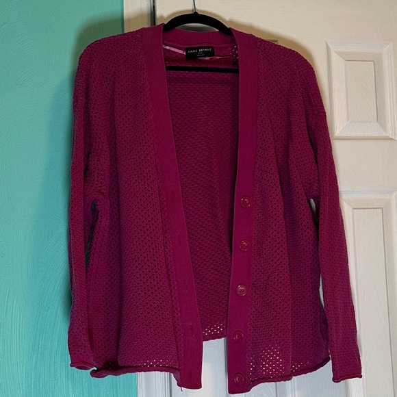 Lane Bryant Sweaters - Lane Bryant Magenta Open-Weave Button Front Cardigan